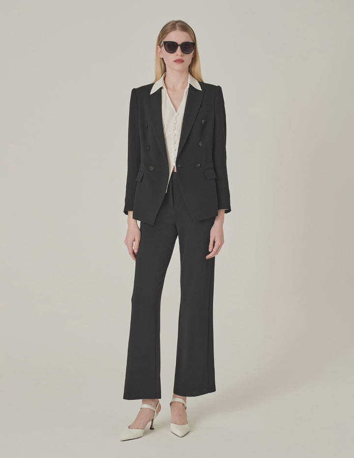 MARYLING Peak Lapel Double-Breasted Acetate Blazer