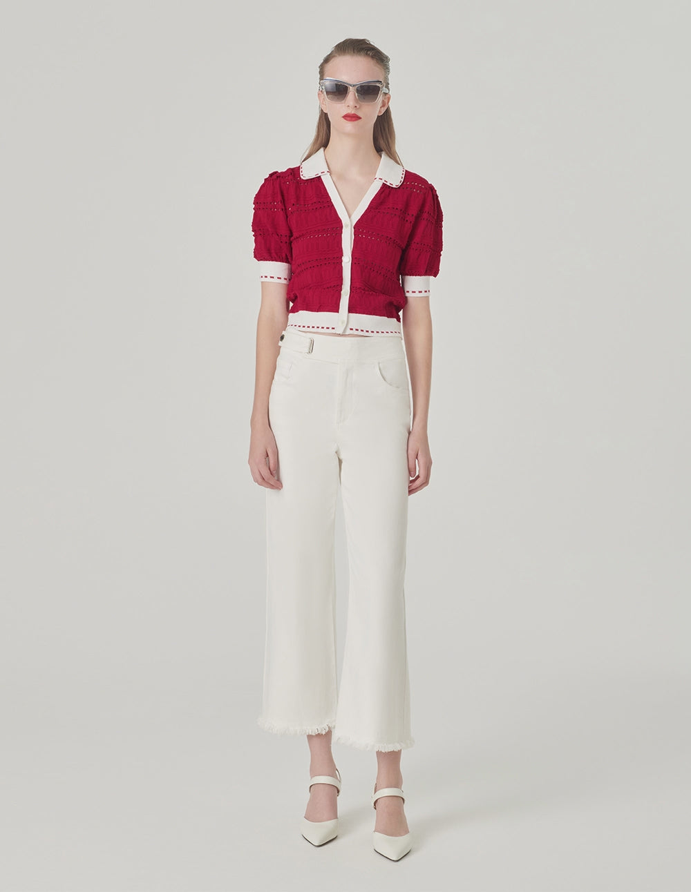 MARYLING Contrast Colour V-Neck Knitted Sweater