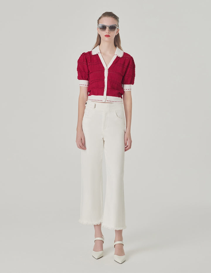 MARYLING Contrast Colour V-Neck Knitted Sweater