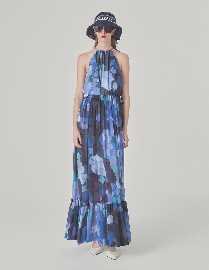 MARYLING Drawstring Collar Halterneck Dress