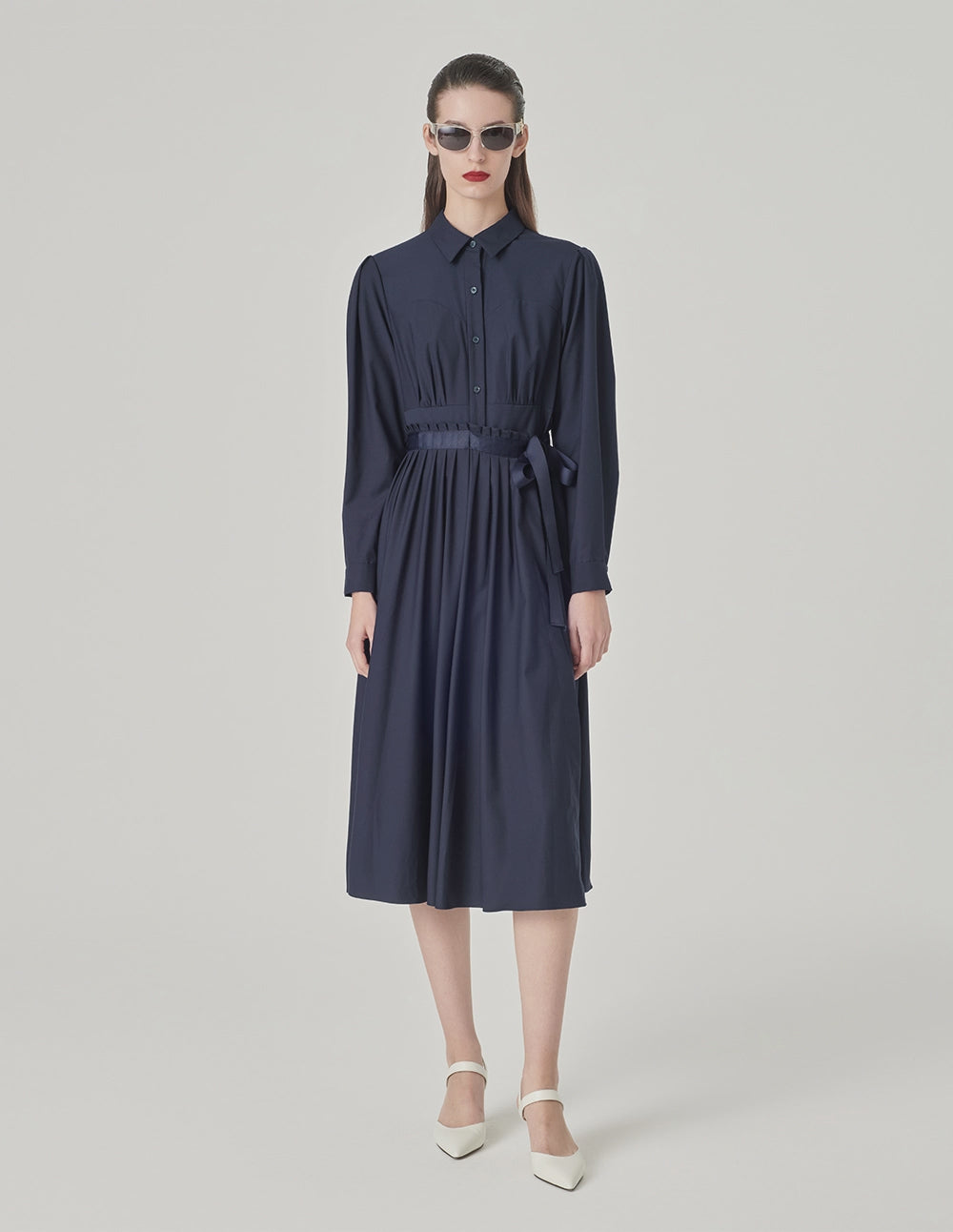 MARYLING Pleated Shirt Dress