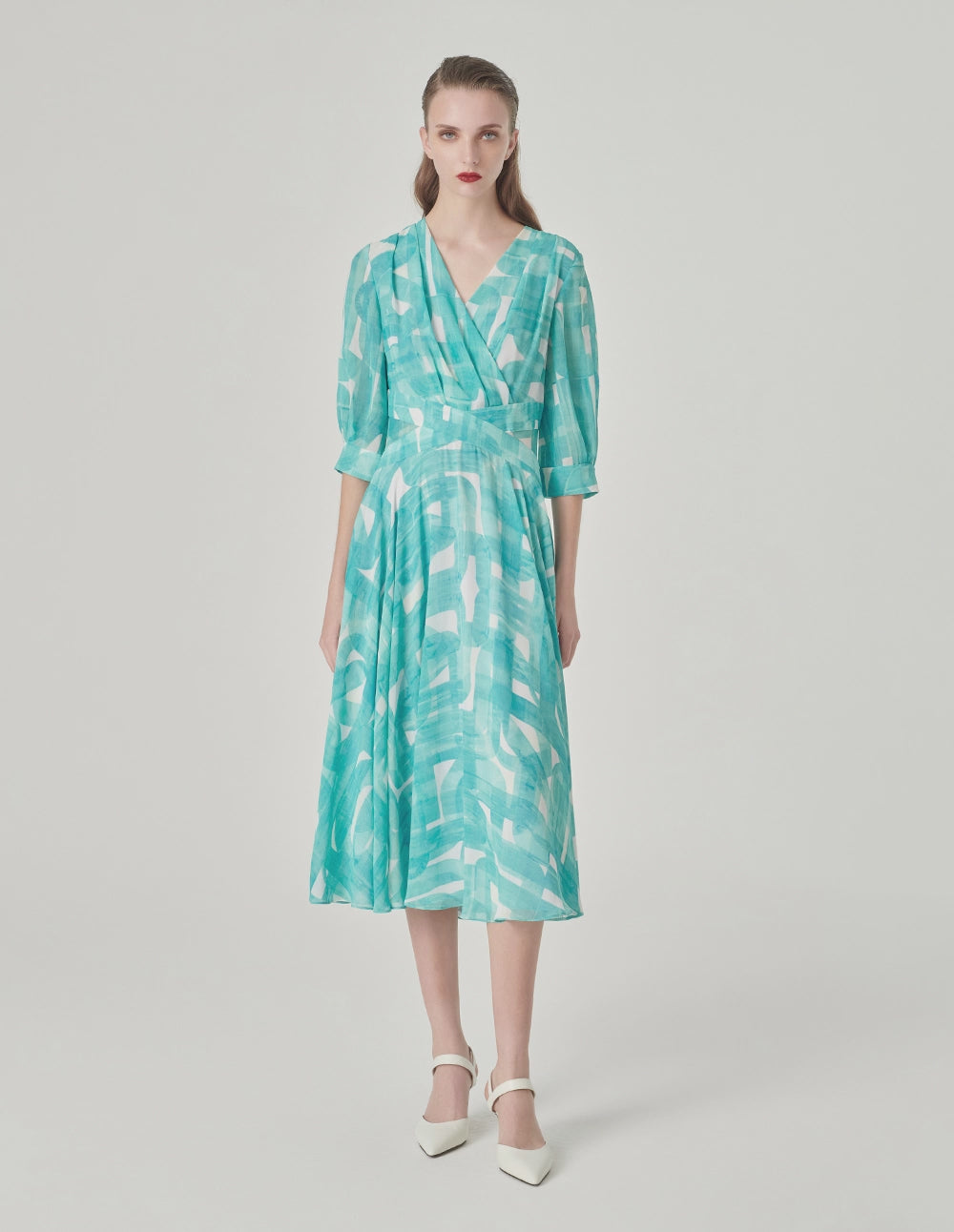 MARYLING V-Neck Mid-Sleeve Printed Sundress