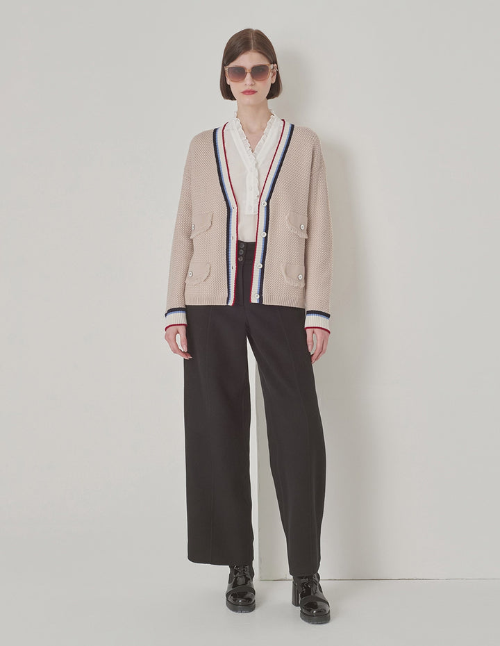 MARYLING Sand Multi-Pocket Stripe Clash Cardigan