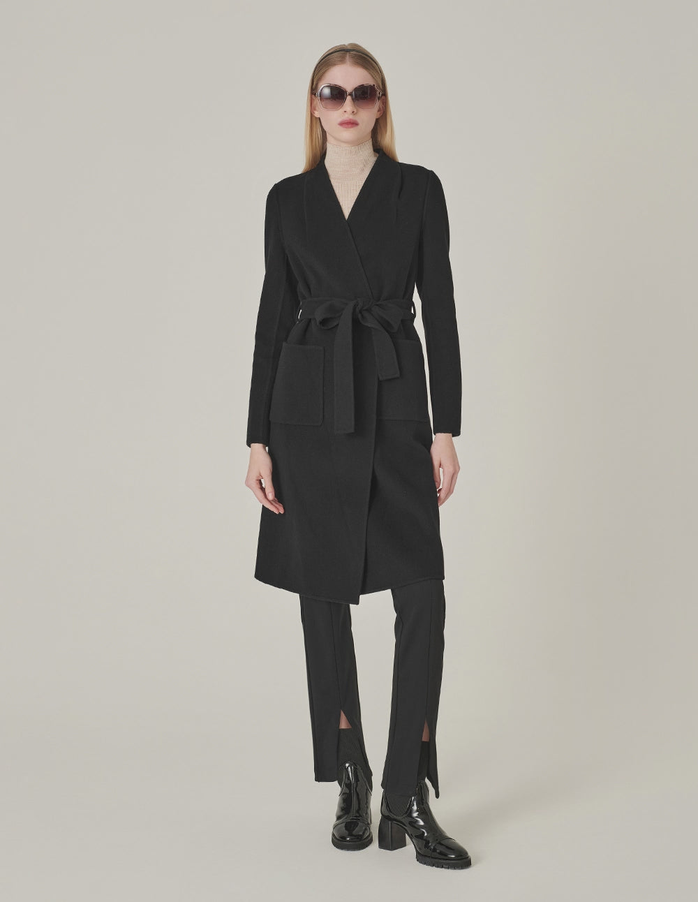 MARYLING V-Neck Double-Sided Tweed Mid-Length Silk Wool Coat