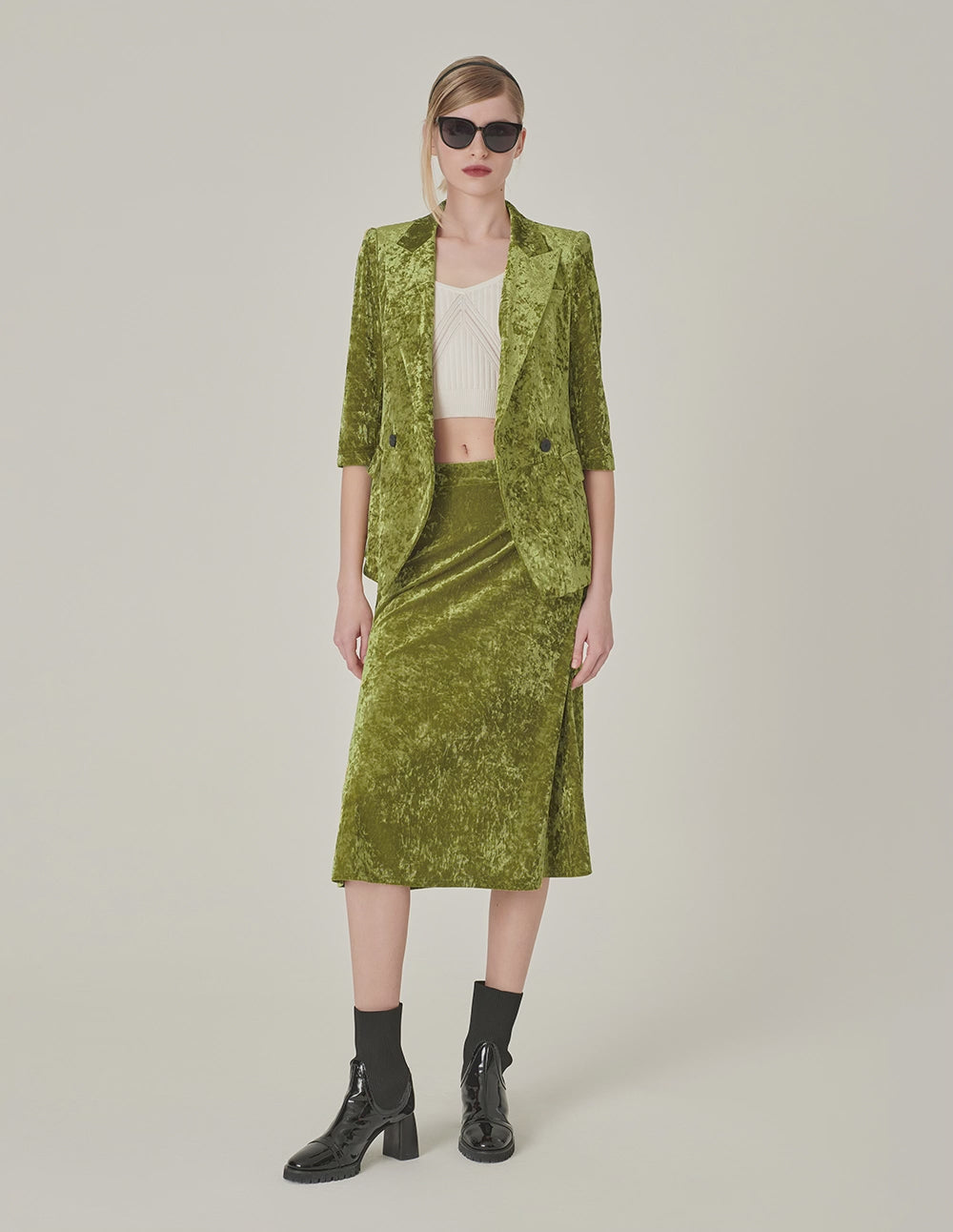 MARYLING Olive Green Velvet Blazer