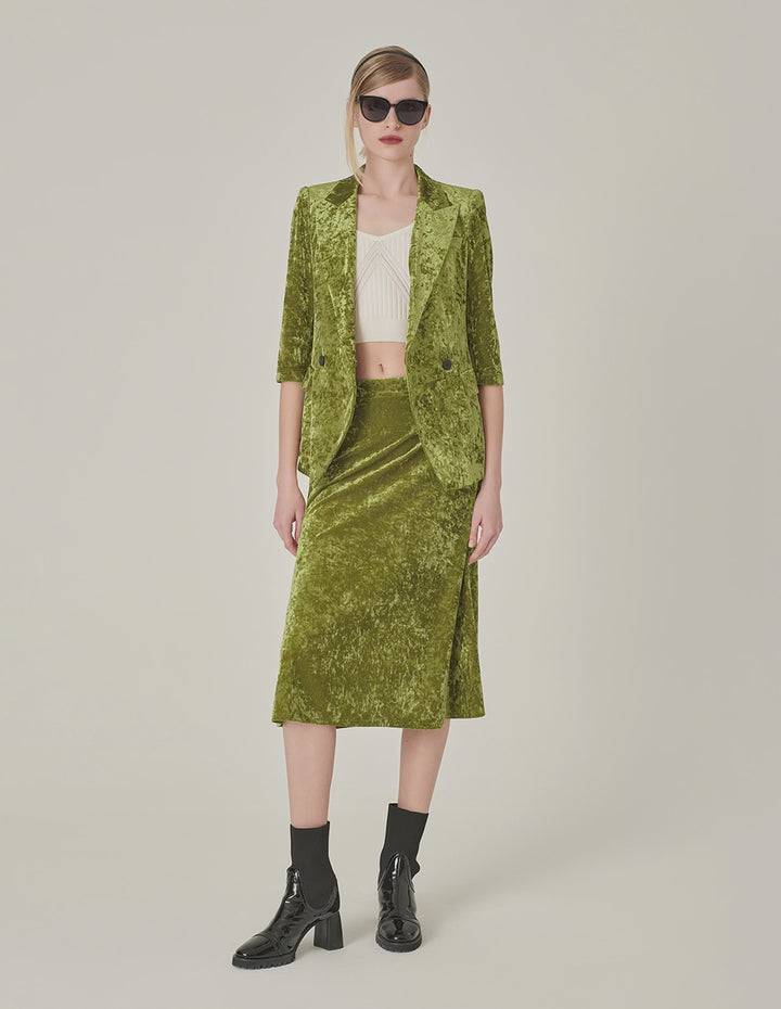 MARYLING Olive Green Velvet Blazer