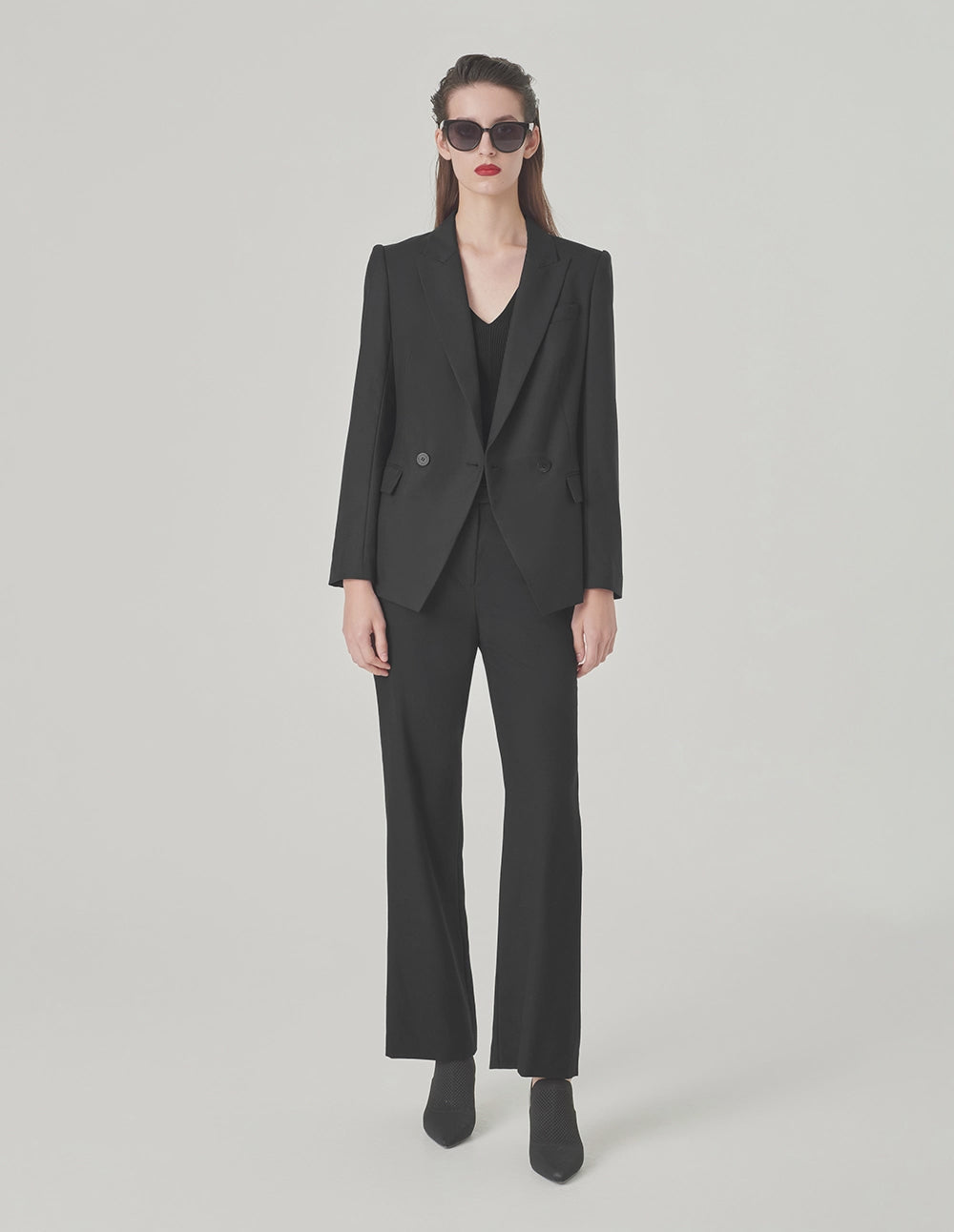 MARYLING Black Peaked Lapel Double-Breasted Blazer
