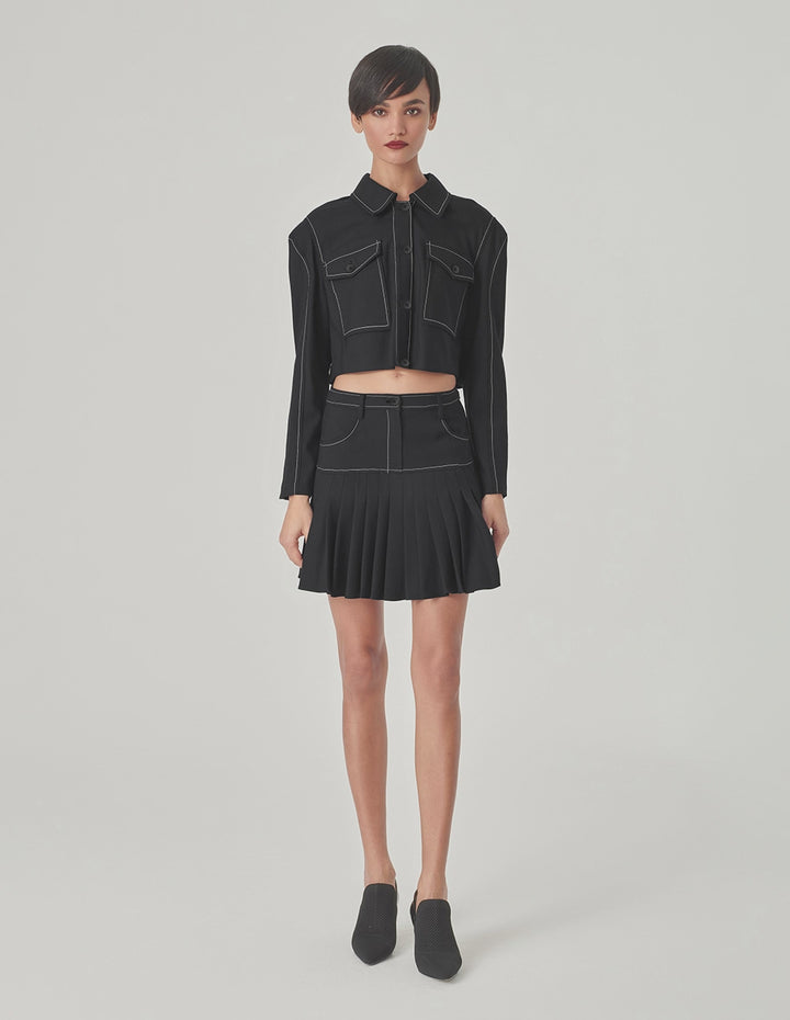 MARYLING Black Wide Shoulder Silhouette Short Jacket