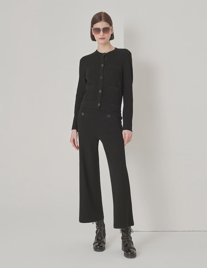 MARYLING Black Crewneck Knit Cardigan