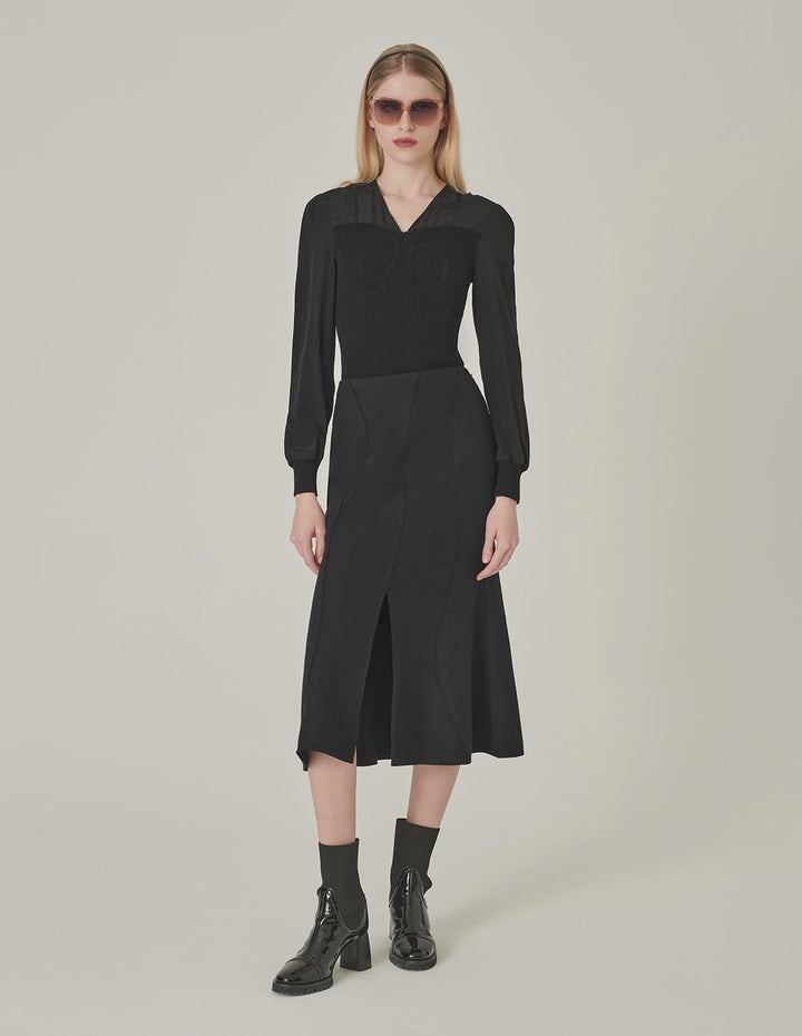 MARYLING Black V-Neck Knitted Top