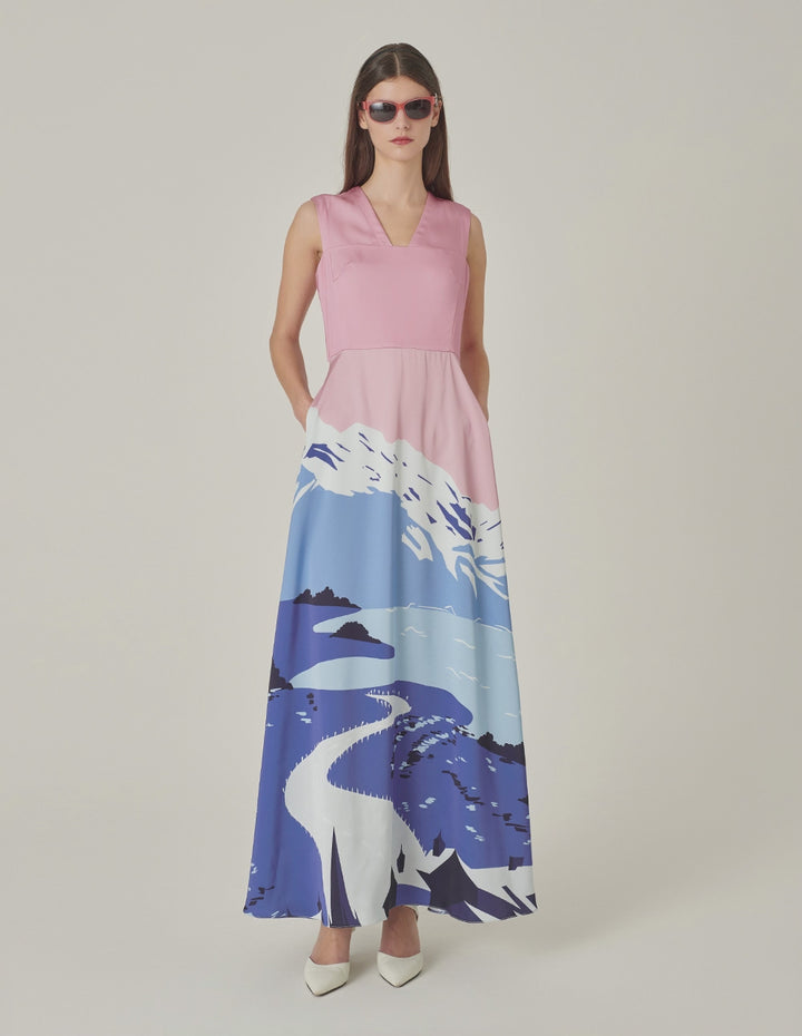 MARYLING V-Neck Waisted Sleeveless Printed Dress