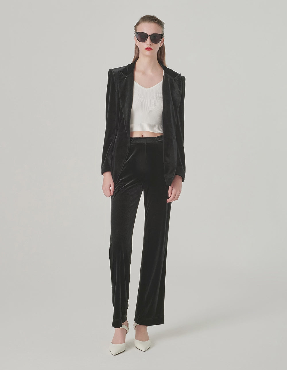MARYLING Black Waisted Velvet Blazer