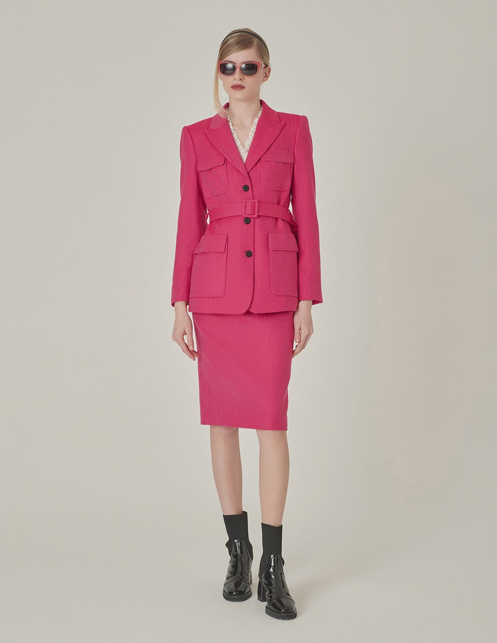 MARYLING Rose Pink Herringbone Knee-Length Skirt