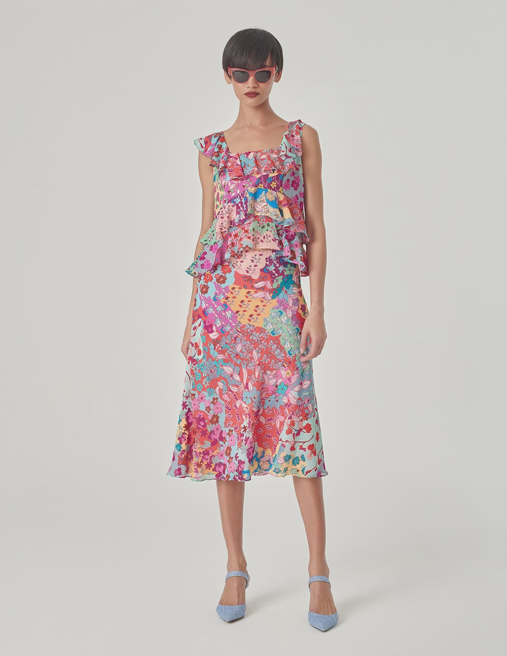 MARYLING Square Neck Ruffled Printed Top