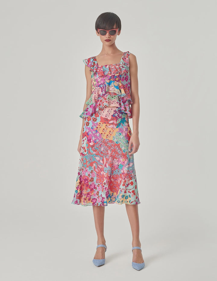 MARYLING Square Neck Ruffled Printed Top