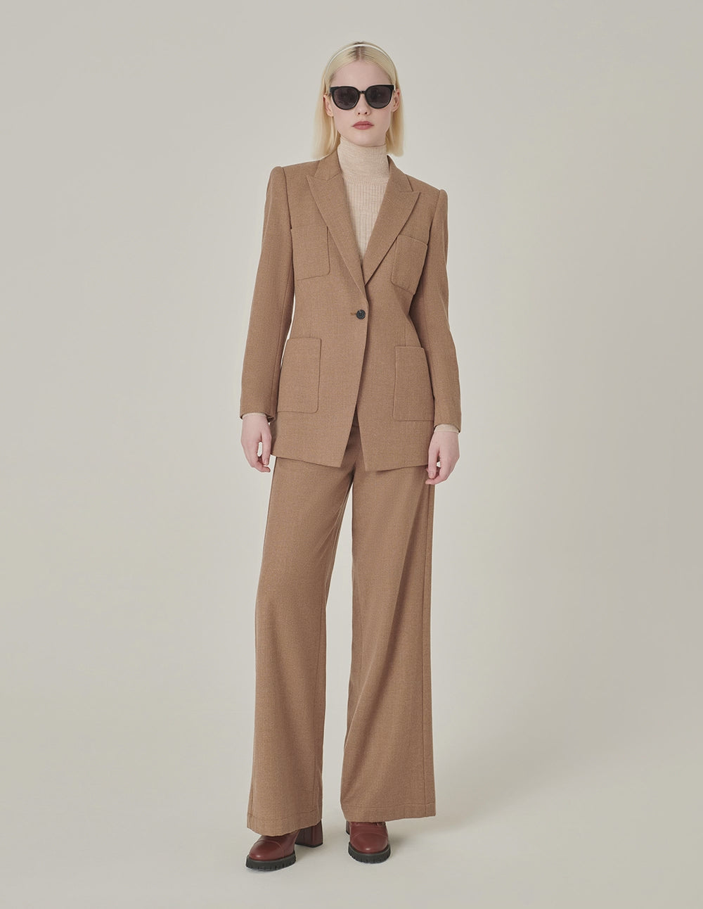 MARYLING Camel Wool High-Waist Straight-Leg Pants