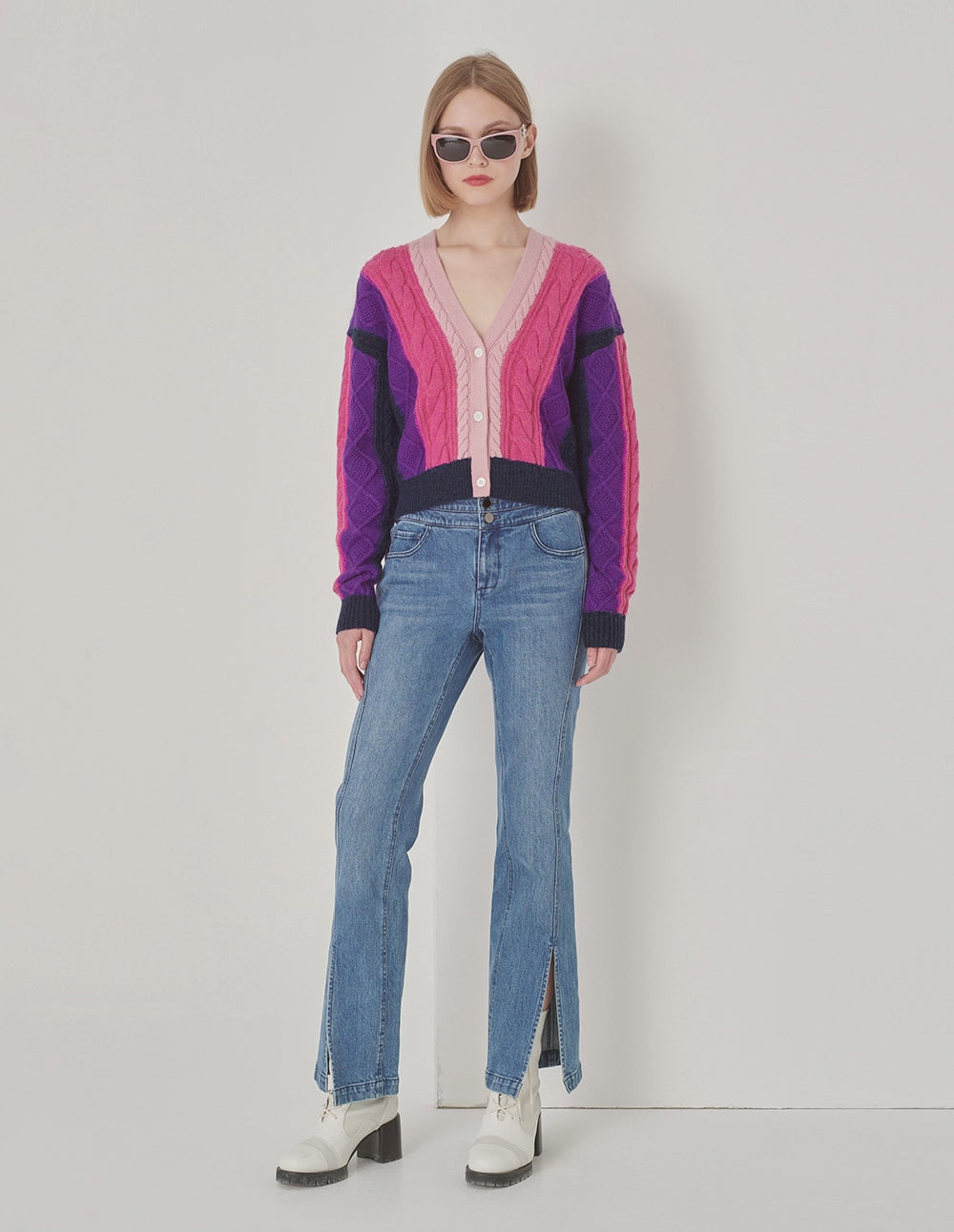 MARYLING Rose Pink Gradient Knitted Cardigan