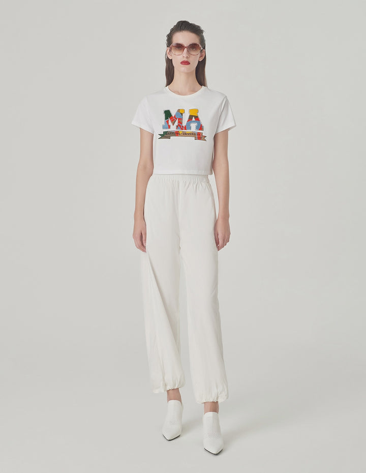 MARYLING White Embroidered Short T-Shirt