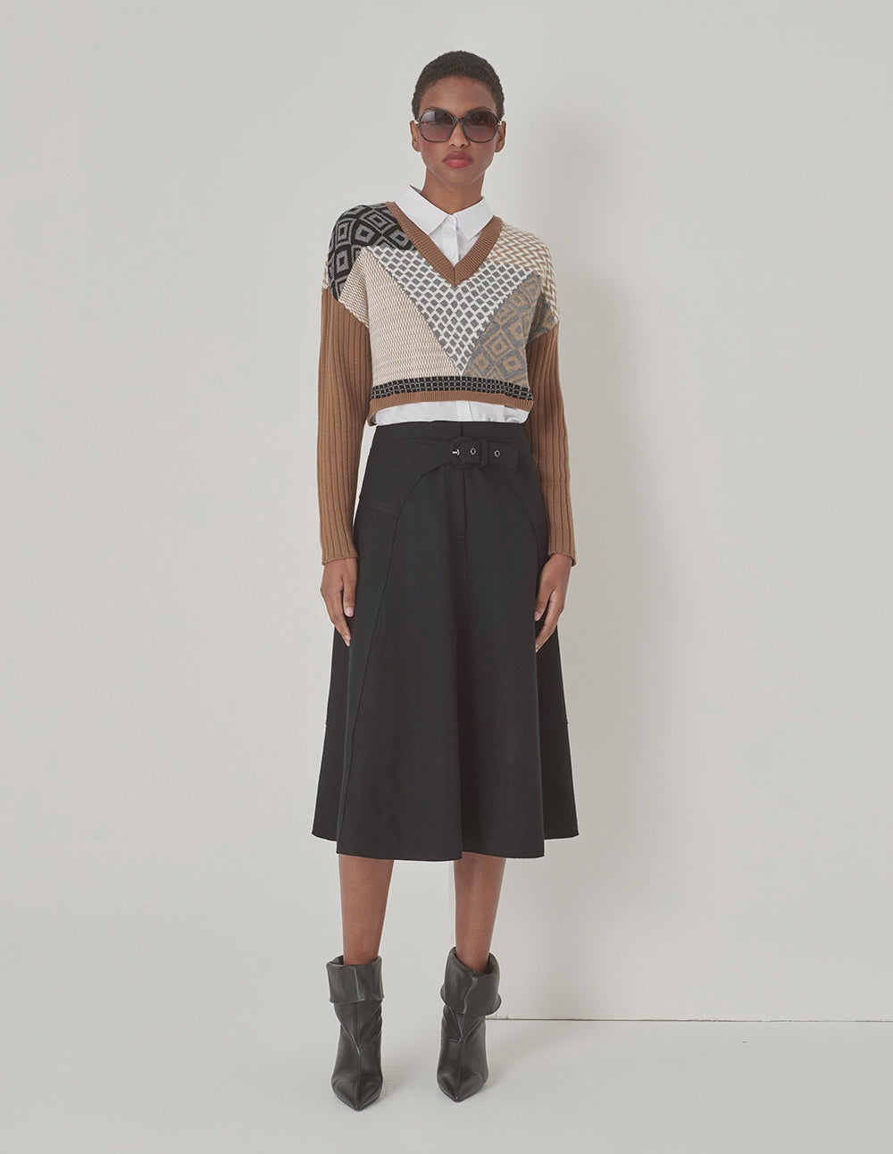 MARYLING Camel Knit Woven Matching Sweatshirt