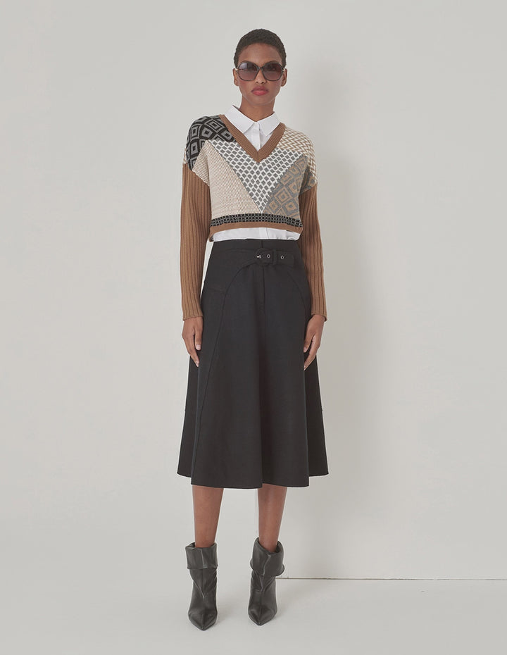 MARYLING Camel Knit Woven Matching Sweatshirt