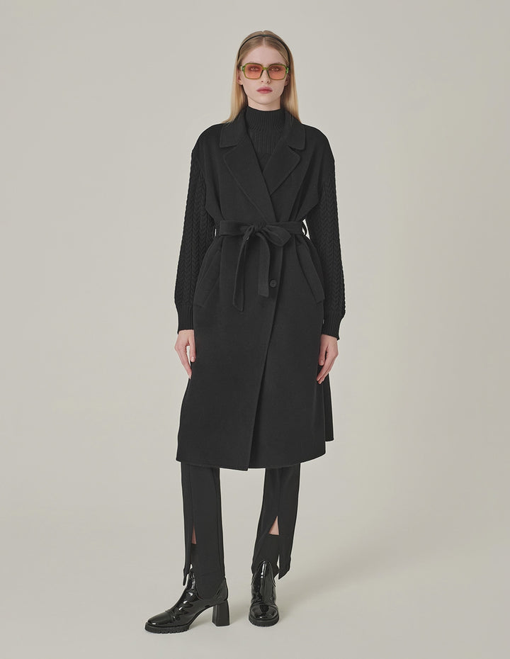MARYLING Wrap Double-Sided Wool & Knitted Long Coat