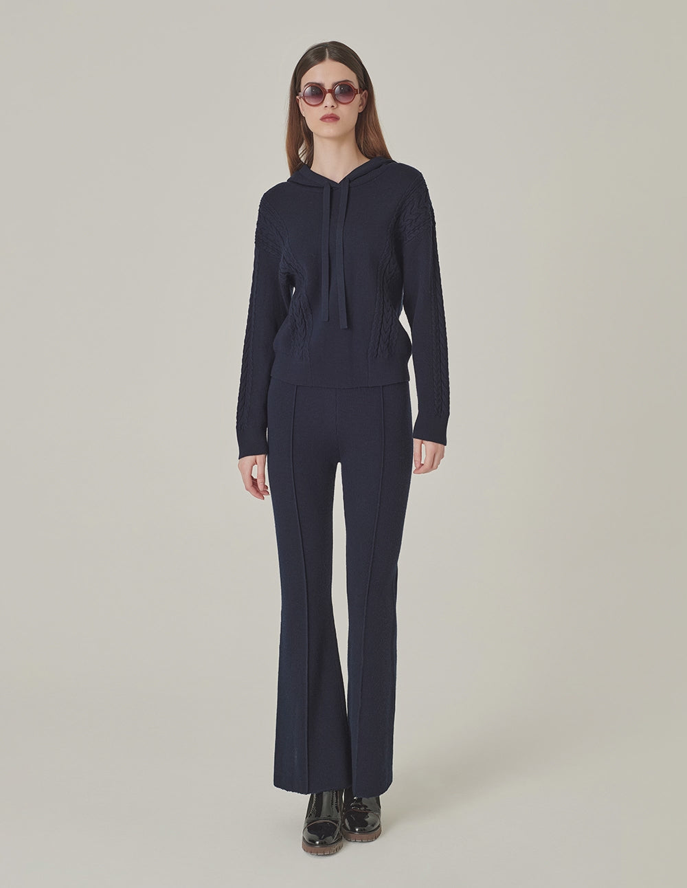 MARYLING Dark Blue Sports Casual Hooded Knitted Pullover