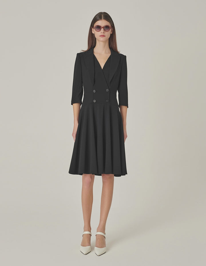 MARYLING V-Neck A-Hem Black Suit Dress