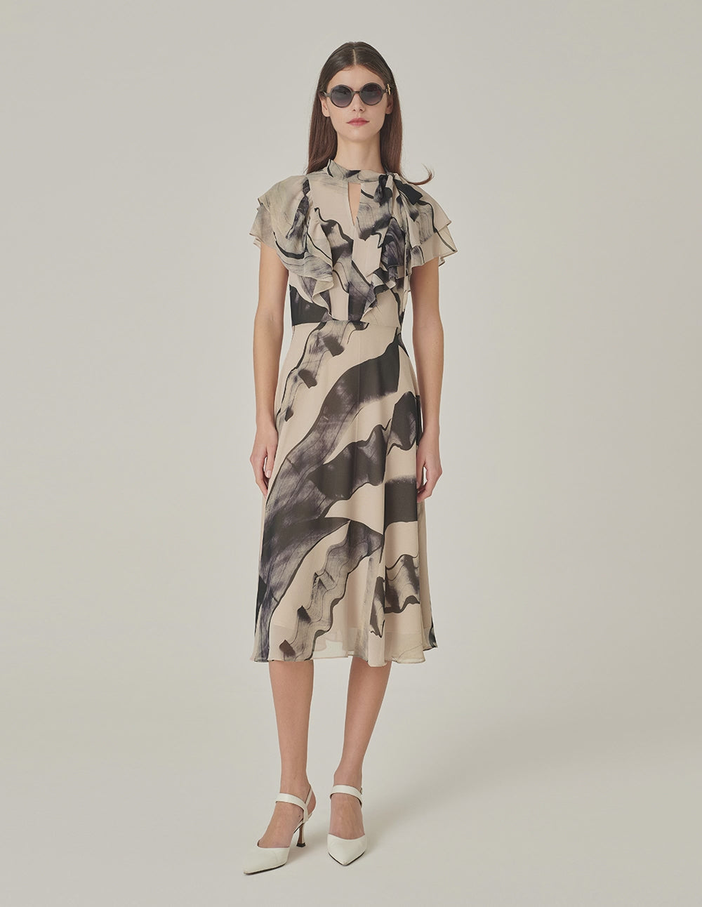 MARYLING Ink Glacier Printed French Tea Break Dress