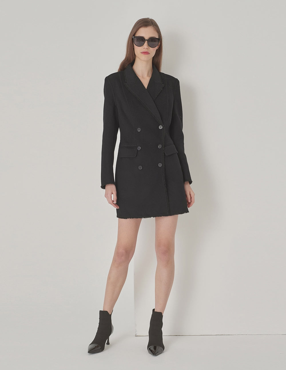 MARYLING Black Classic Suit Collar Midi Wool Coat