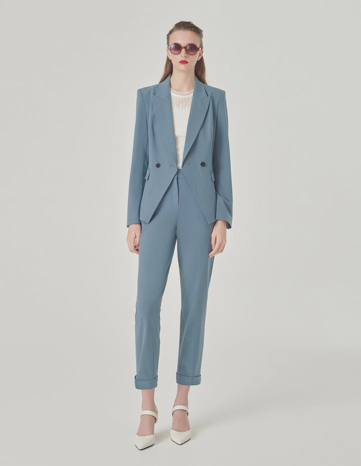 MARYLING Peaked Collar Double-Breasted Long-Sleeve Blazer