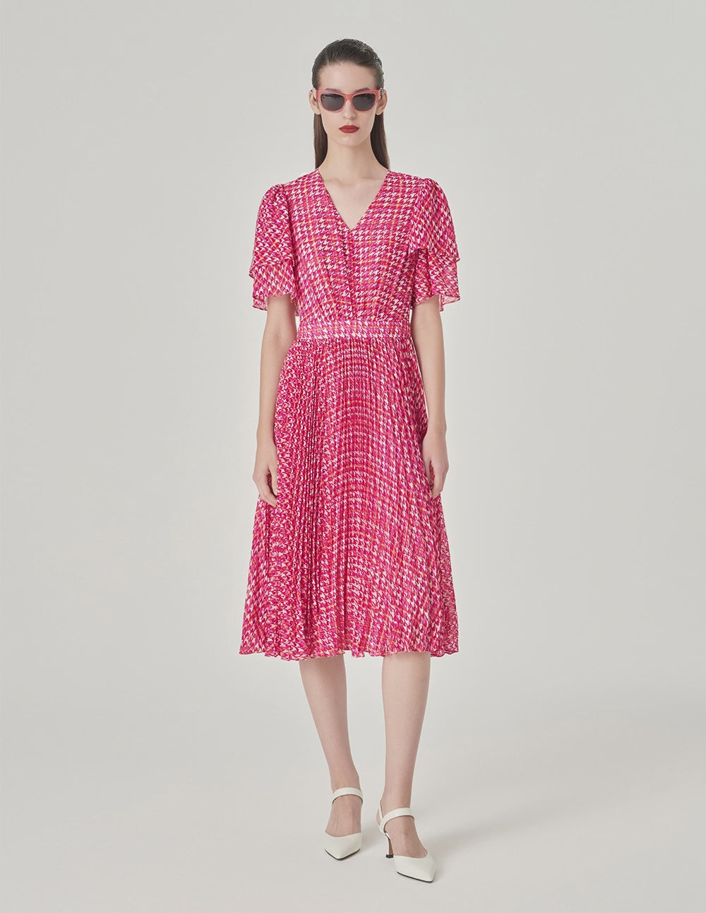 MARYLING Houndstooth Sunpleat Dress