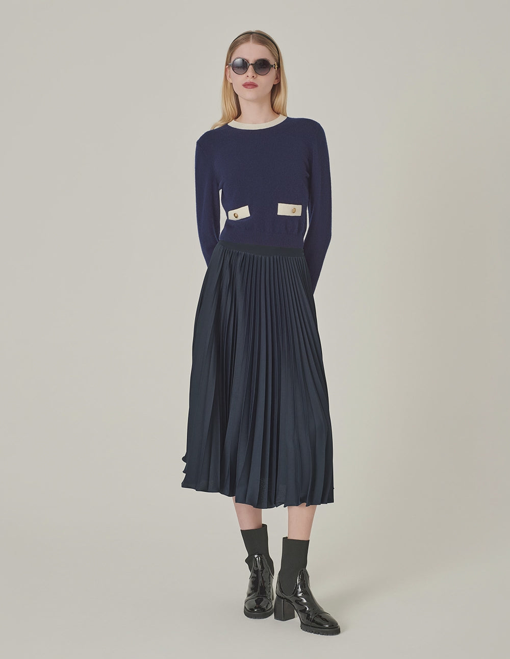 MARYLING Dark Blue Sun Pleated Skirt