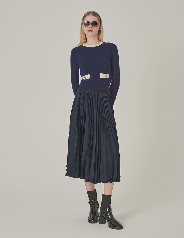 MARYLING Dark Blue Sun Pleated Skirt