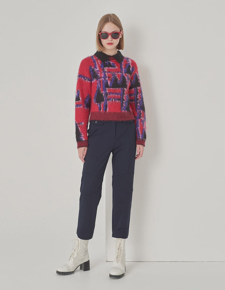 MARYLING Dark Blue Straight Leg Cropped Pants