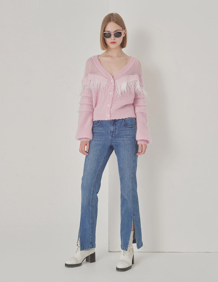 MARYLING Blue Denim Bootcut Jeans With Slit Hem