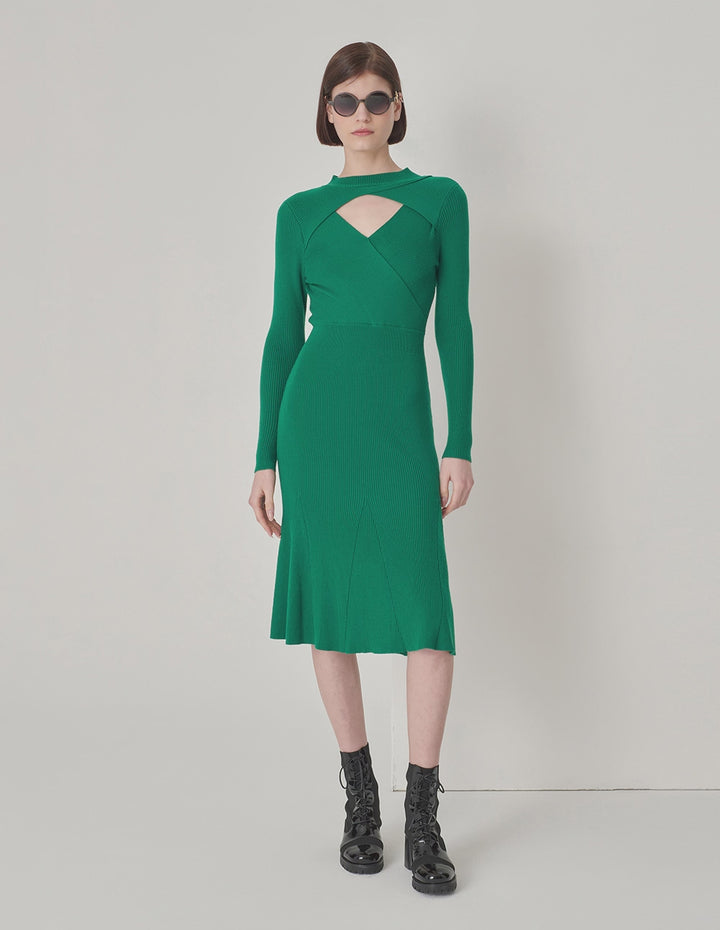 MARYLING Green Half Mock Neck Crossover Mermaid Knit Dress