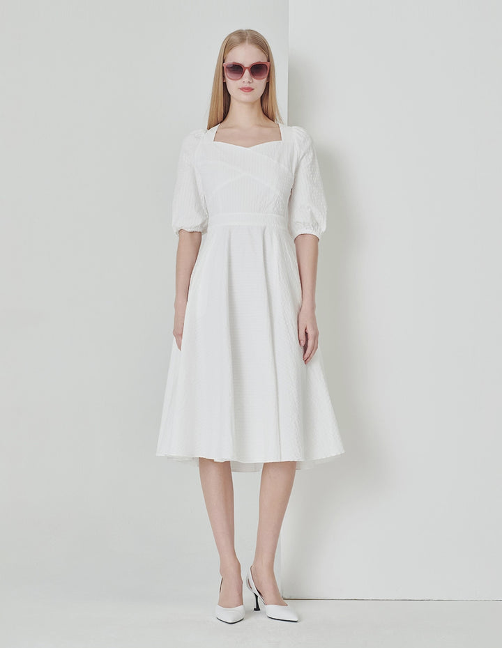 MARYLING White V-Neck Crossed Maxi Dress With Big Hem