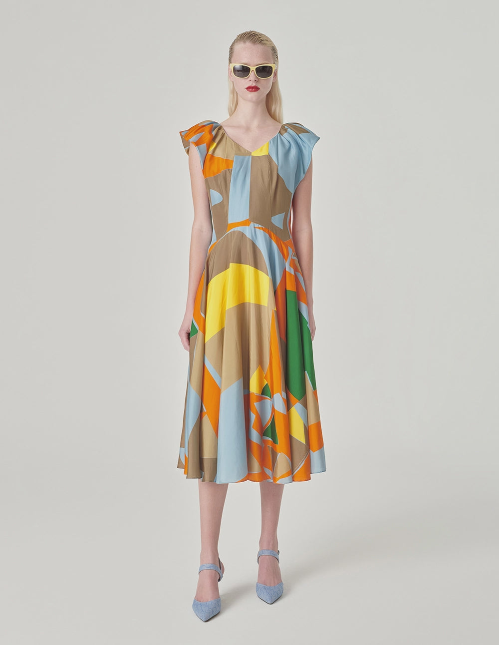 MARYLING Butterfly-Sleeveless Print Empire Waist Dress