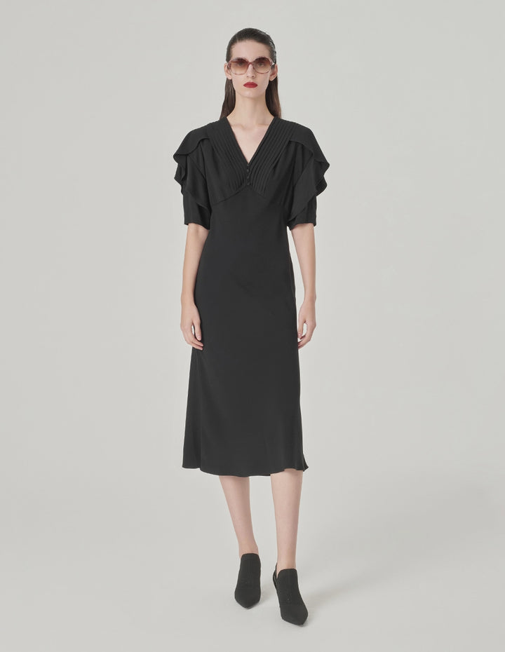 MARYLING Ruffle Short Sleeve V-Neck Fishtail Dress