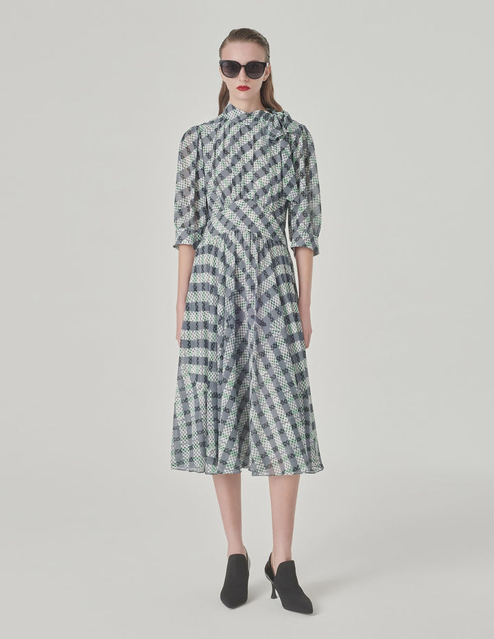 MARYLING Black And Grey Striped Ribbon A-Hem Dress