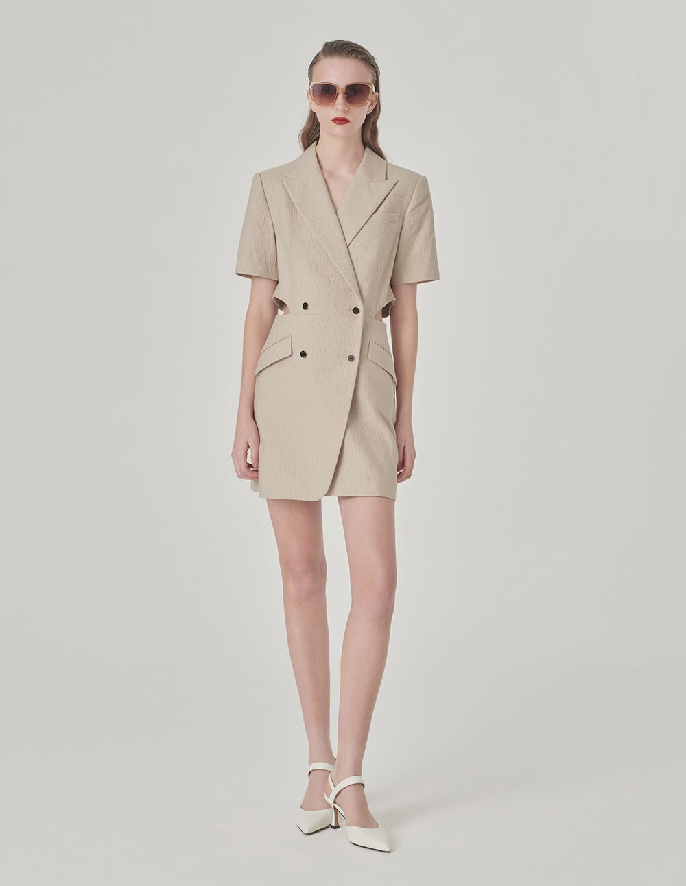 MARYLING Logo Jacquard Suit Collar Short-Sleeved Dress