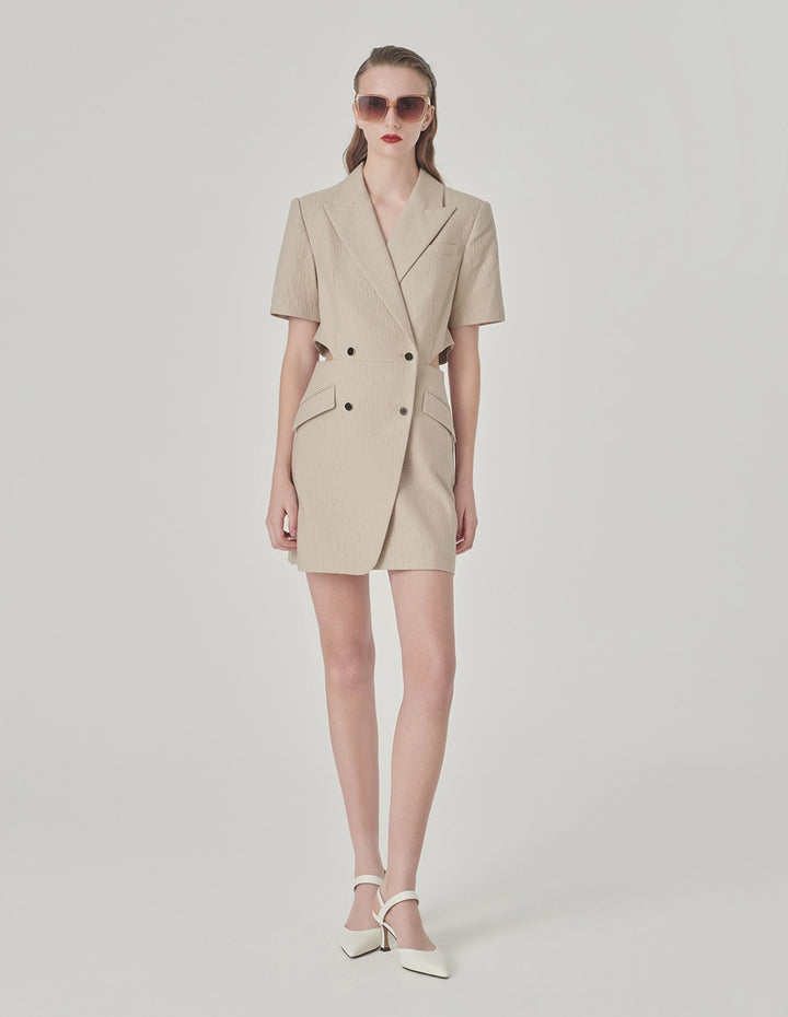 MARYLING Logo Jacquard Suit Collar Short-Sleeved Dress