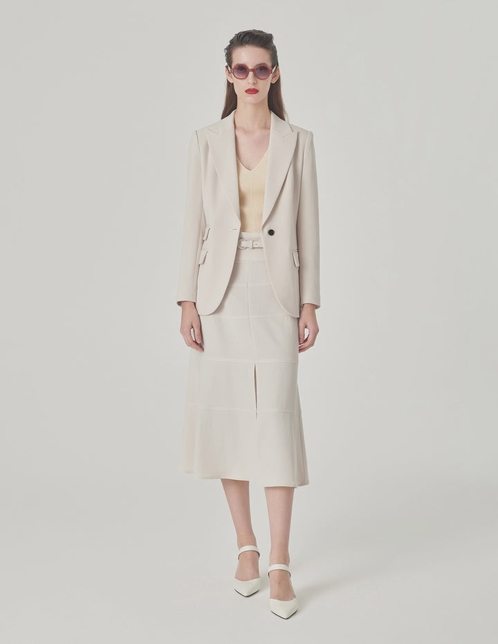 MARYLING Creamy Beige Peaked Lapel Waist Blazer