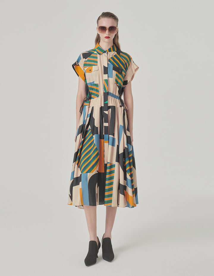 MARYLING Shirt Collar Short-Sleeves Printed Dress