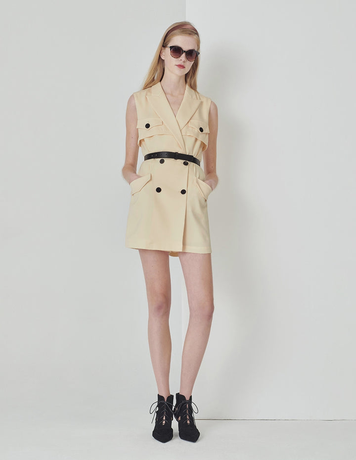 MARYLING Cream Yellow Sleeveless Jumpsuit With Suit Collar