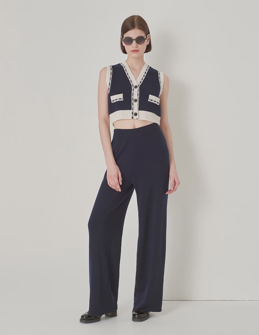 MARYLING Blue And White Contrasting Knitted Cardigans