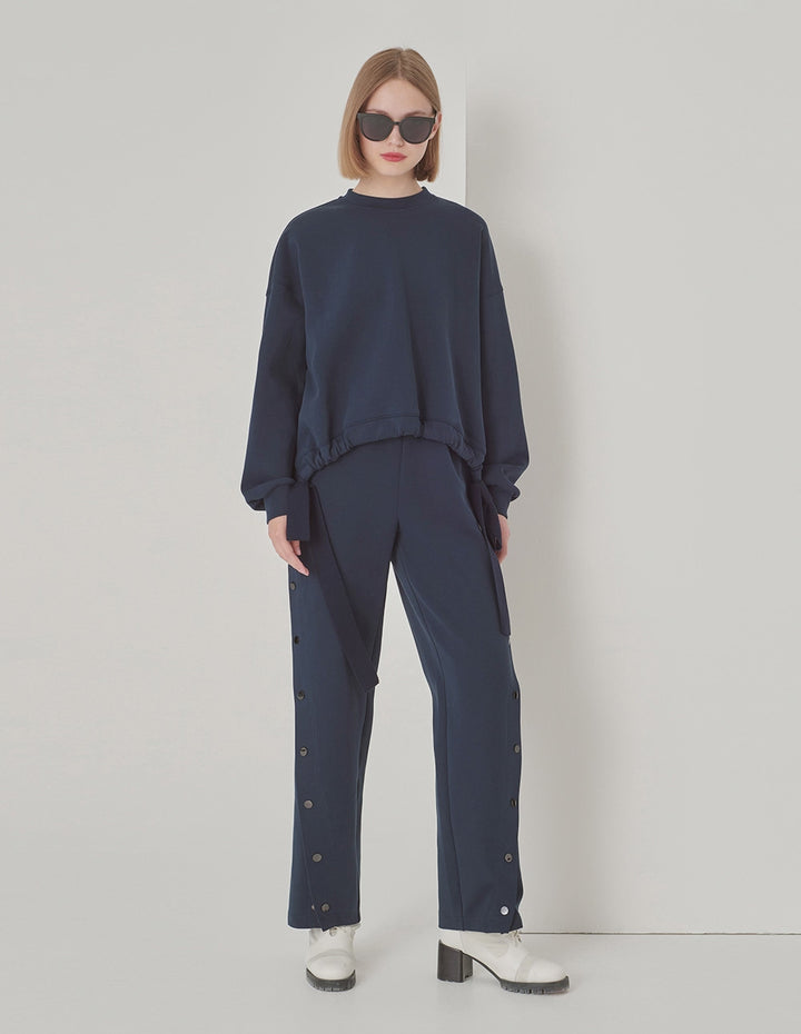MARYLING Navy Slit Space Cotton Pants