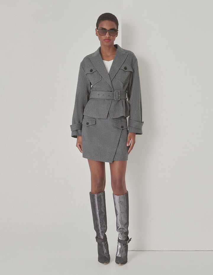 MARYLING Gray Contrast Button Detail Small A Skirt