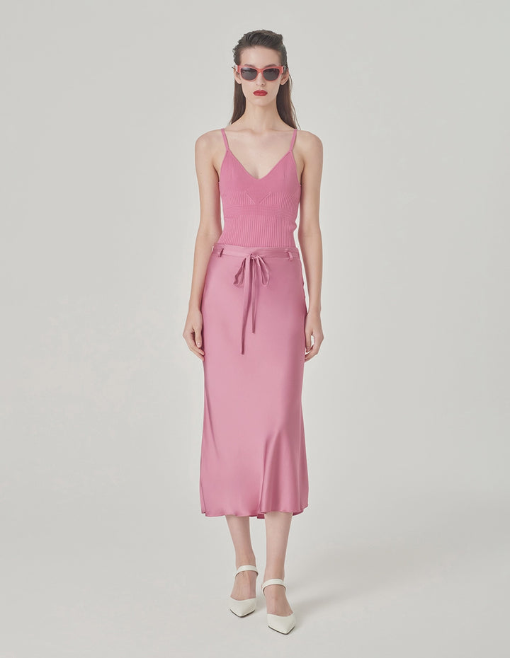 MARYLING Pink Fishtail Belt Midi Skirt