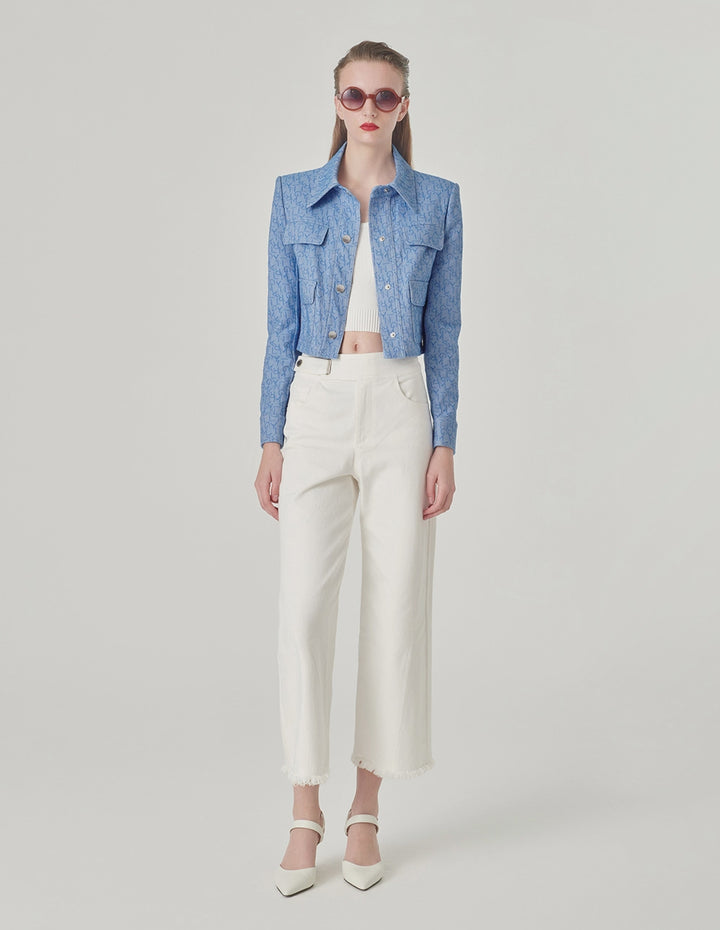 MARYLING Logo Jacquard Denim Short Jacket